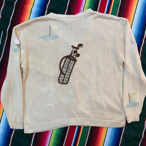 SOLD / AMAZING VINTAGE cream y2k LIZ CLAIBORNE GOLF knot knit cardigan! - Picture 2 of 8